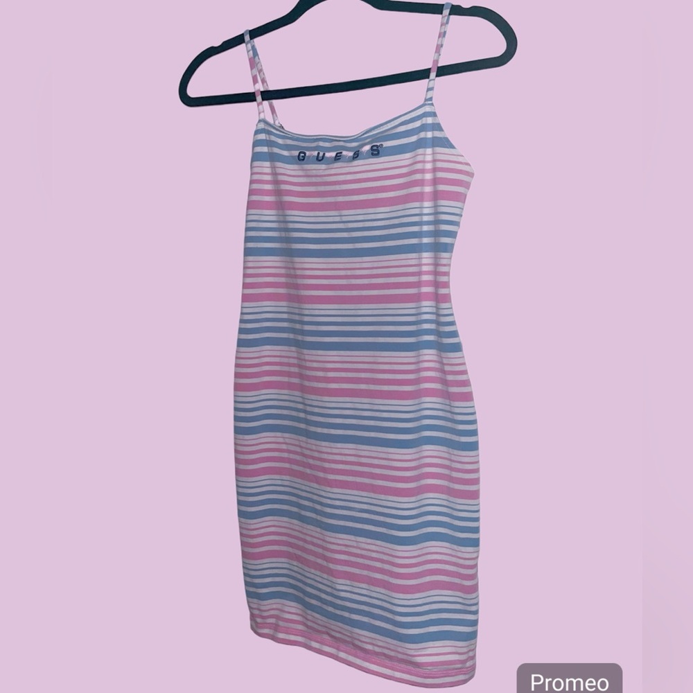 GUESS Pink & Blue Stripped Bodycon Dress